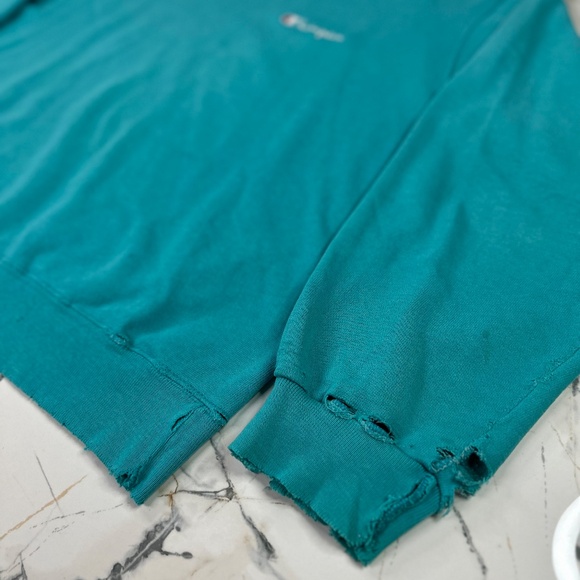 VINTAGE 90s CHAMPION CREW NECK SWEATSHIRT SZ XL TEAL BLUE THRASHED/FADED - Picture 10 of 12